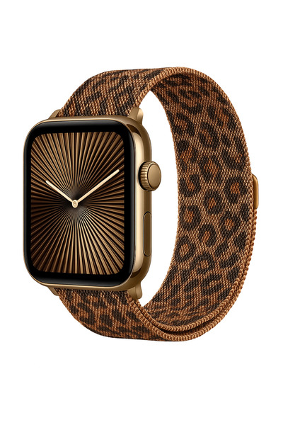 Nextron Apple Watch 38-40-41-watch 10 42mm Uyumlu Leopar Desenli A Yüksek Kalite Metal Hasır Kordon
