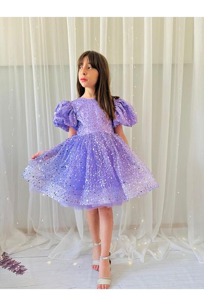 Hly Karol Tasarım Lilac Stone Vintage Baby Girl Dress, Birthday Dress, Photo Shoot Dress, Suitable for 1-11 Years Old