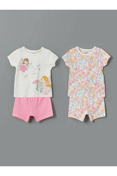 LC Waikiki LCW baby Ecru Crewneck Baby Girl Shorts Set pijamale 2 buc