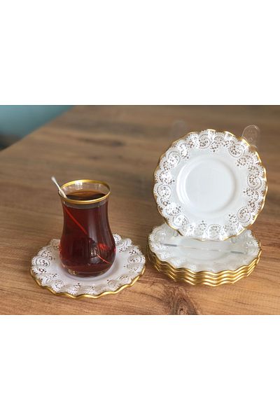 B&M Gold Lace Patterned Curved Tea Plate 6 Pieces