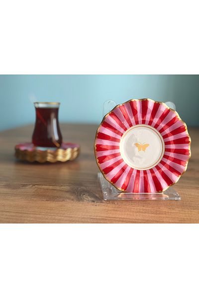 B&M Pink Candy Butterfly Patterned Curved Tea Plate 6 Pieces