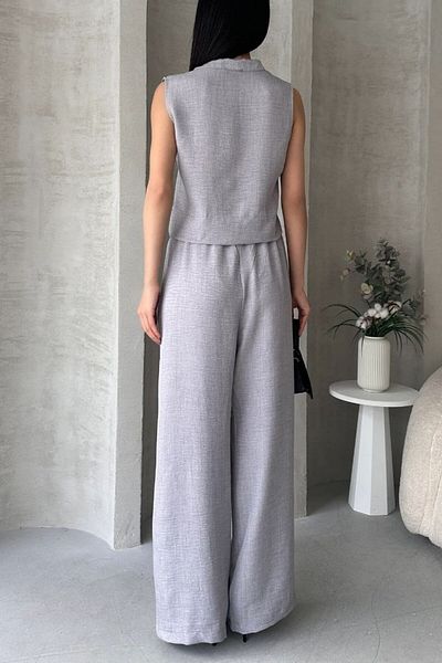DENİKK S1008 Aerobin Linen Judge Collar Accessory Blouse and Pants Bottom Top Women's Two-Piece Suit