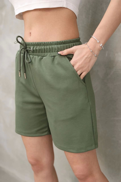 velmorafashion Soft Textured Fabric Short Shorts - Khaki -Vlmr