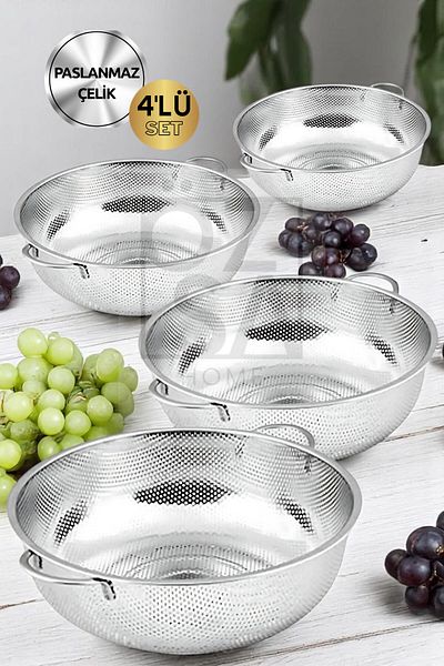ÖzSa Home Set of 4 Stainless Steel Strainers Kitchen Strainer Set with Handles 22-25-28-31 cm