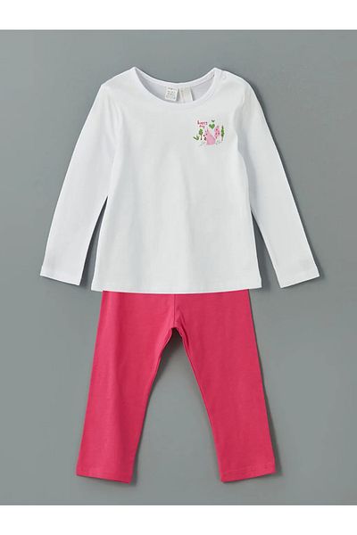 LC Waikiki Lcw Eco Fuchsia Crew Neck Printed Girls' Pajama Set