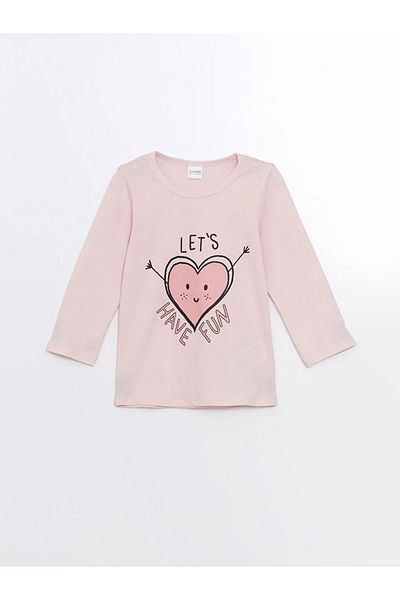 LC Waikiki Lcw Kids Pink Crew Neck Printed Girls' Pajamas Set