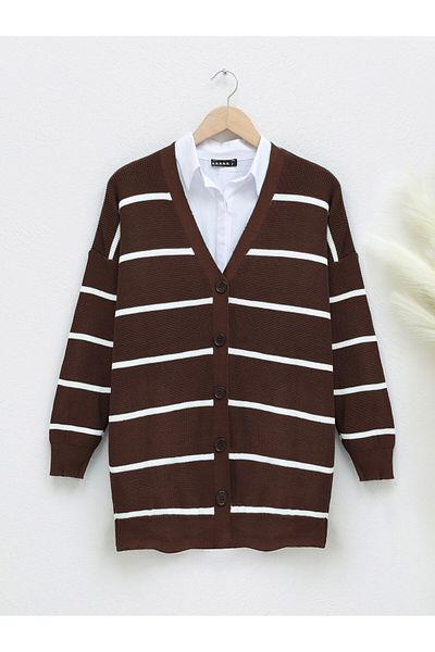 HİJABAYA Striped Buttoned Cardigan