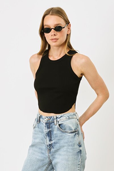 C&City Black Women's Crop Tank Top - Oval Corded Strap 920