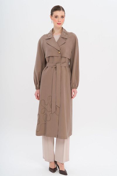 Olcay Raglan Sleeve Embroidery Detailed Unlined Modal Cap A.Brown 6735