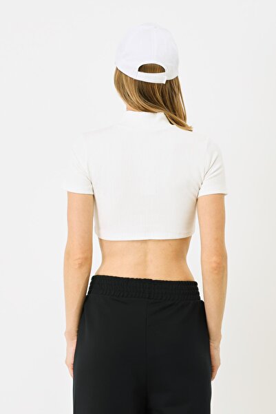 C&City Ecru Women's Crop Blouse - Short Sleeve, Stand Collar 922