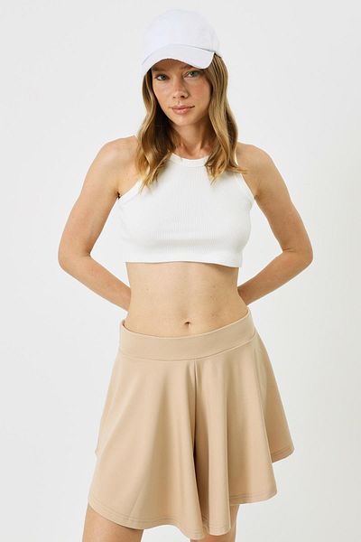 C&City Flexible, gerippte Mini-Crop-Unterhemden für Damen – Neckholder, Ecru 924