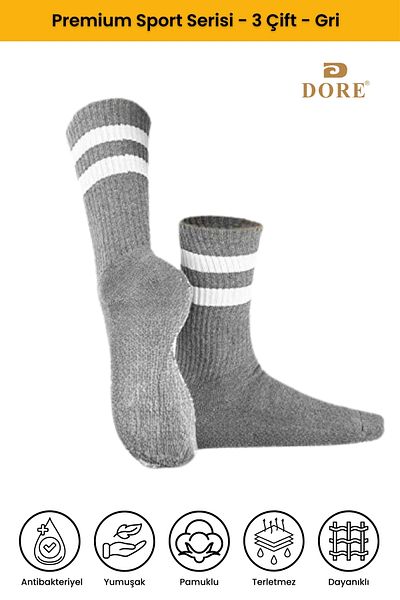 Dore Original Unisex 3 Pairs Premium Sports Sweat-Absorbing Breathable Cotton Long Conch Tennis College Sports Socks