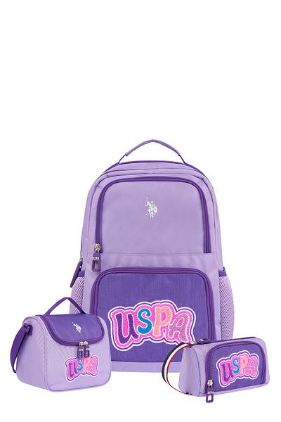 U.S. Polo Assn. 25012-25027 3-Pack Girl's Primary School Middle School Bag Lunch Box Pen Holder Lila
