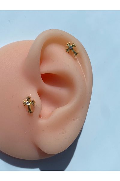 kurukafagift Steel Piercing Tragus Helix Cross 8mm