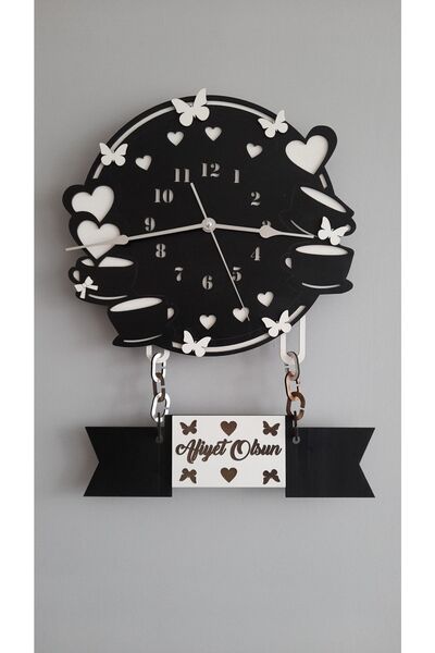 Ste Desing Ahşap Siyah Mutfak Saati, Ahşap Saat, Mutfak Dekorasyonu