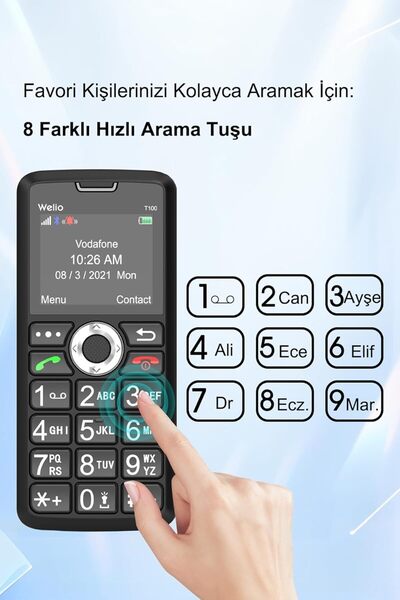 CEP-HANE Welio Wkey T100 Tuşlu Cep Telefonu Kamerasız Cep Telefonu (KVK GARANTİLİ) Siyah-gri