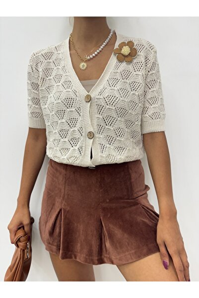 HİJABAYA Openwork Knitwear Cardigan with Flower Rosette