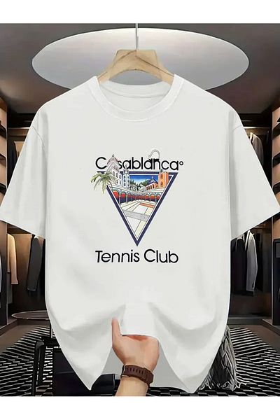 MANCY Unisex Tennis Club Casablanca Printed Oversize 100% Cotton T-Shirt