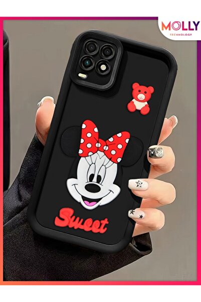 Molly Oppo A54 İçin Siyah Kenarları Kalın 3d Kabartmalı Sevimli Minnie Siliko...