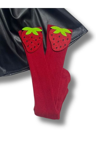özge başaran Girl's Leather Skirt with Bow 3-Piece Set Ruffled Sleeveless Badi, Strawberry Socks, Bandana 6-9Months 3Years