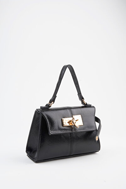 Vivaq Women's Narcissus Black Design Lock Snap Closure Faux Leather Lined Handbag and Shoulder Bag