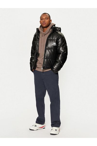 Jack & Jones J&J Terrain Cold Proof Pu Leather Hooded Puffer Coat Black