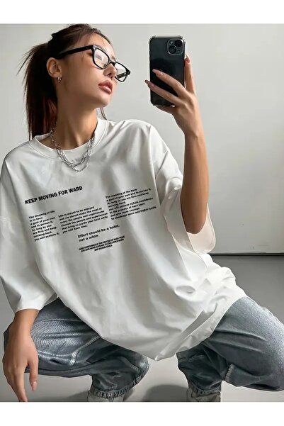 MANCY Tricou oversize 100% bumbac cu imprimeu Keep Moving For Ward