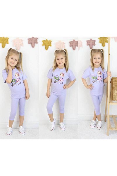 krm kerem bebe Printed Tights Cotton Combed Cotton Summer Suit