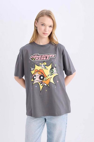 DeFacto Tricou pentru femei Powerpuff Girls Antracit Oversize - D9111ax/ar58