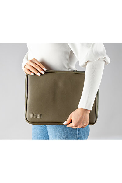 LOS CAJA حقيبة ماك بوك والكمبيوتر اللوحي والكمبيوتر المحمول مقاس 13 بوصة - 14 بوصة مقاومة للماء، مصنوعة من جلد نباتي وسحاب