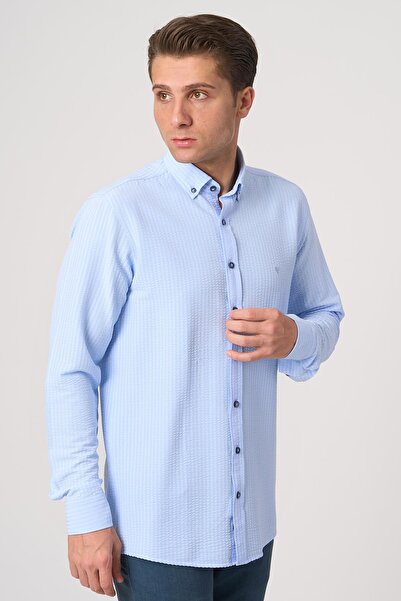 White Stone WHİTE STONE 2025-Y G2533 GOFRE GÖMLEK MAVİ