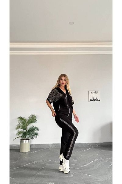 Bella Belluci New Season Hooded Full Stone Trock Print Stylish Bottom Top Set