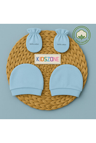 kidszone %100 Pamuk Yenidoğan Bebek Eldiven Ve Şapka Seti. 2 Adet Eldiven 2 A...