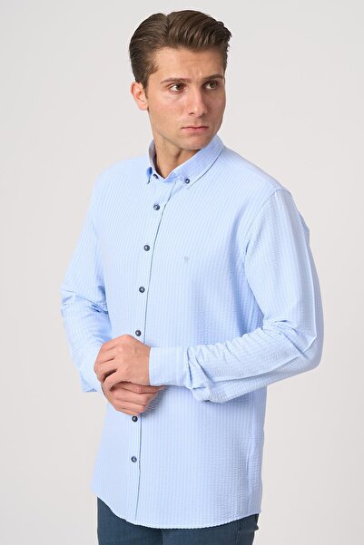 White Stone WHİTE STONE 2025-Y G2533 GOFRE GÖMLEK MAVİ