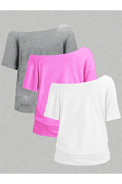 NoVibe Set de tricouri din 3 piese pentru femei, cu umăr dezactivat