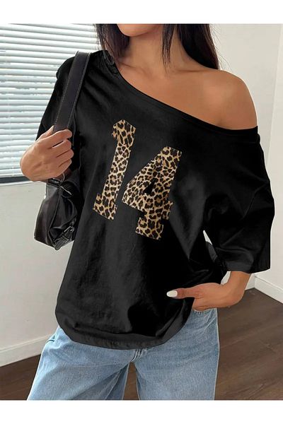 MANCY Women's Boat Neck Printed Oversize 100% Cotton T-Shirt