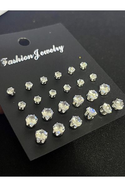 Antin Kuntin 12 Pieces Different Sizes Silver Stone Earring Set