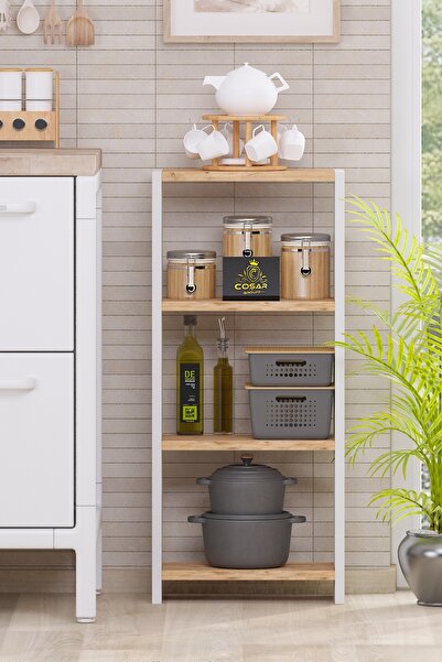 Cosargroup Bohem 4 Raflı 40 Cm Dekoratif İskandinav Mutfak Rafı Malzeme Dolab...