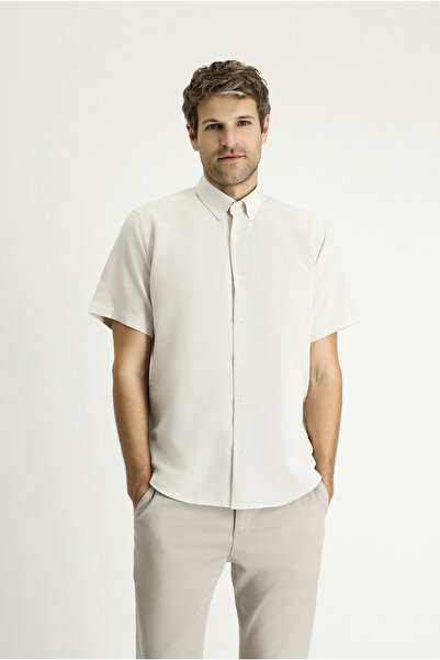 Kiğılı Cămașă cu mânecă scurtă, cu model, din bumbac, cu guler cu nasturi, ușor de călcat