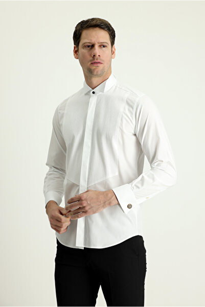 Kiğılı Ata Yaka Slim Fit вузький крій бавовняна сорочка з плісировкою