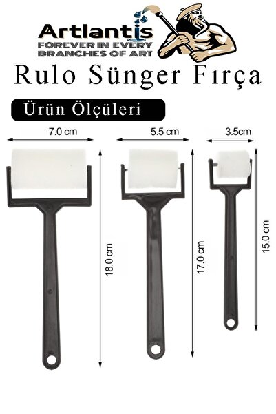 Artlantis Sünger Rulo Fırça 6 lı 1 Paket Siyah Plastik Saplı Boyama Süngeri Sanatsal Sünger Boya Fırçası Parma