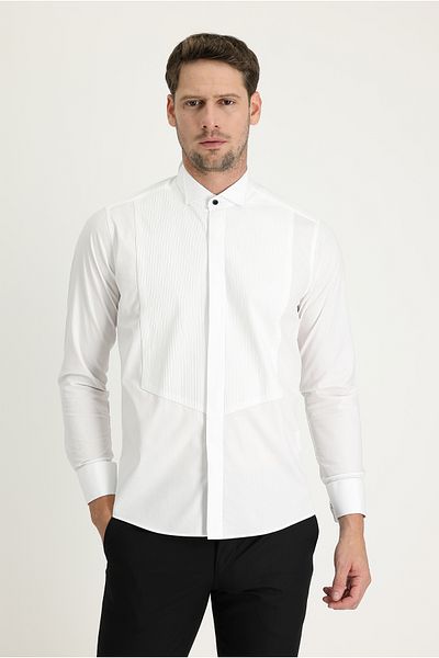 Kiğılı Ata Collar Slim Fit Slim Fit Pleated Cotton Shirt