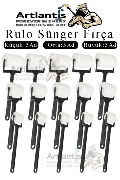 Artlantis Sünger Rulo Fırça 15 li 1 Paket Siyah Plastik Saplı Boyama Süngeri ...