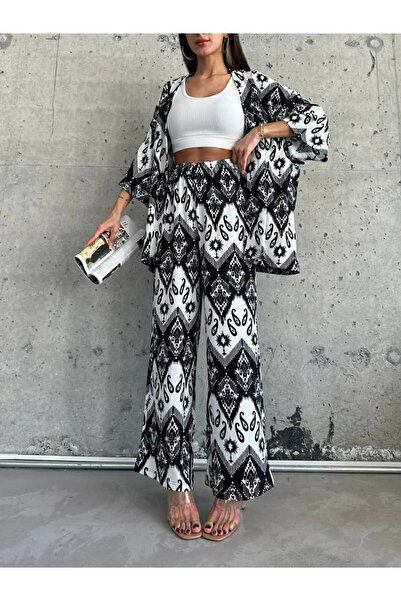 VıoShıne Kadın Desenli Bürümcük Kimono Takım