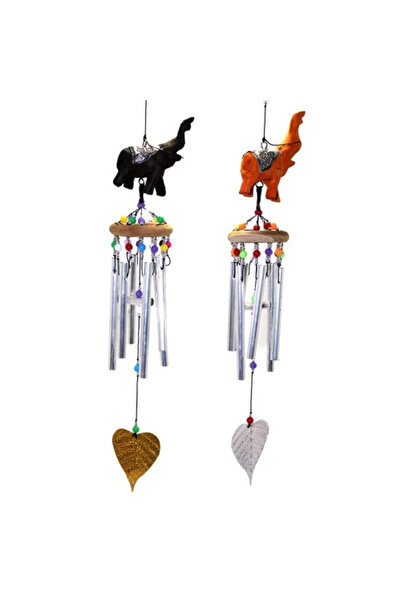 CT STONES جرس الرياح مع الفيل المعدني العلوي الخشبي