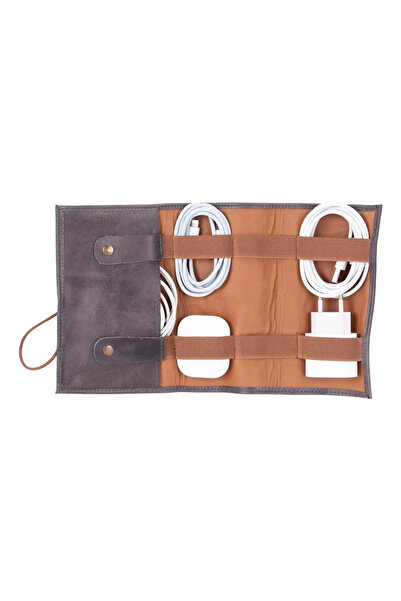 lowell home Leather Cable Accessory Carrying Case Antique Gray