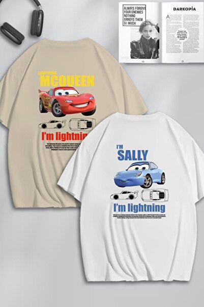 modaberry Μπλουζάκι McQueen Sally Lover 2 τεμαχίων - Μπεζ λευκό εμπριμέ με κο...