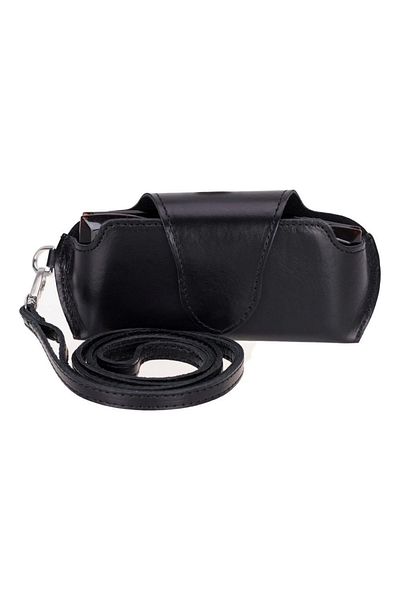 PLM Riviera Leather Strap Glasses Case Glossy Black