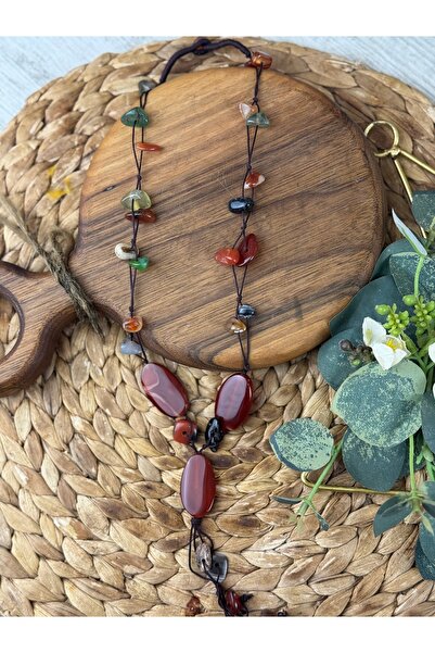 SEDEF TAKI Uzun akik doğal taşlı kolye