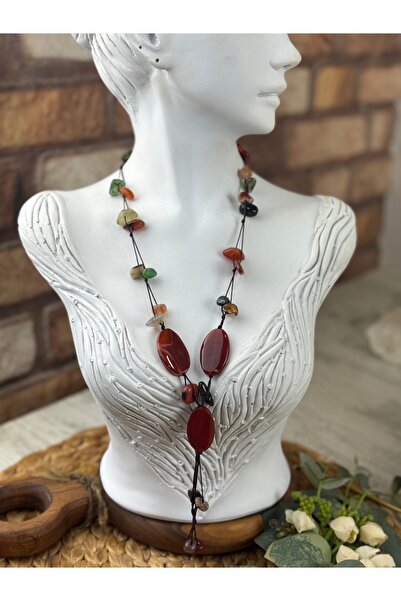 SEDEF TAKI Uzun akik doğal taşlı kolye